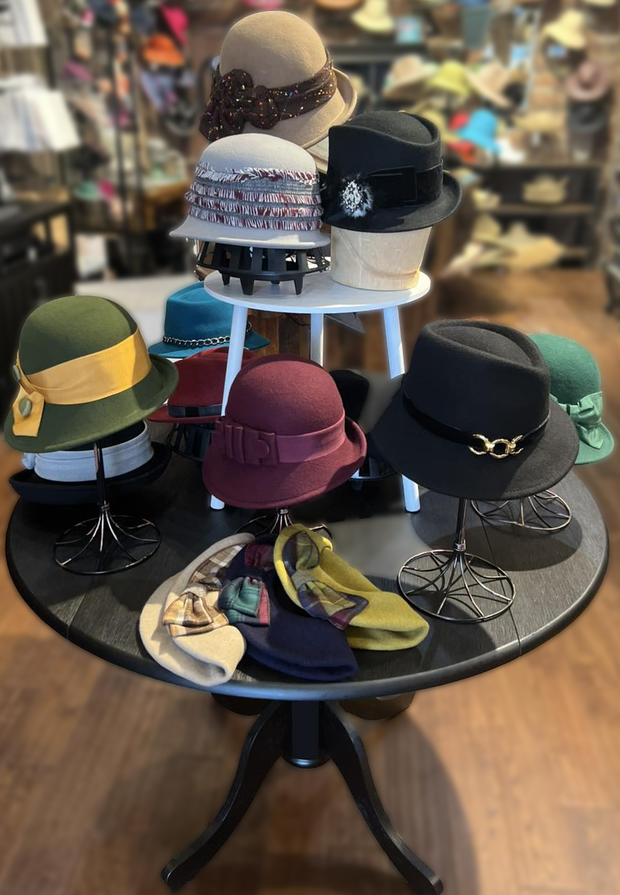 Womens Fall Hats on table